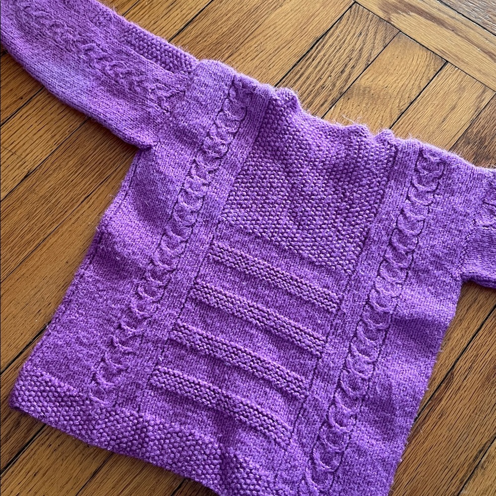 Vintage Hand knit toddler sweater by grandma in purple approximately size 2-3T